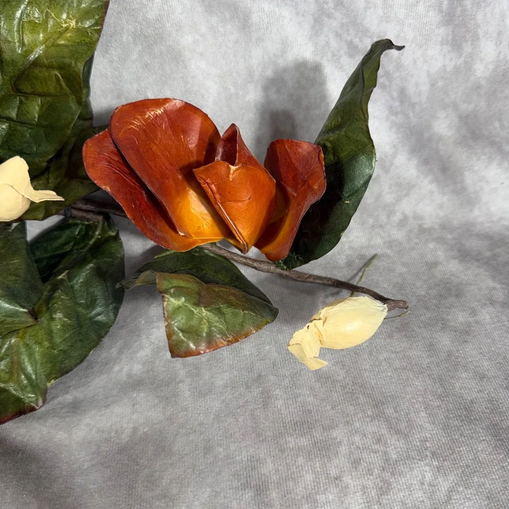 Vtg Faux Magnolia Garland Artificial Autumn Flower Swag Rustic Fall Decor 30